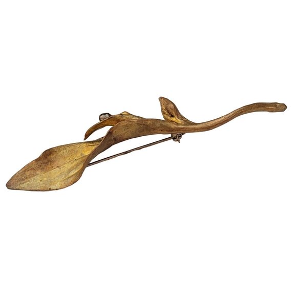 Michael Michaud Bronze Calla Lily Center Genuine Freshwater Pearl Brooch E755 - Picture 4 of 9